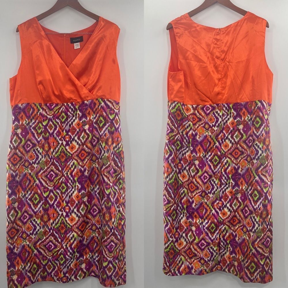 3For$20 Ashro Multi Color Silky Dress Orange  size 16W